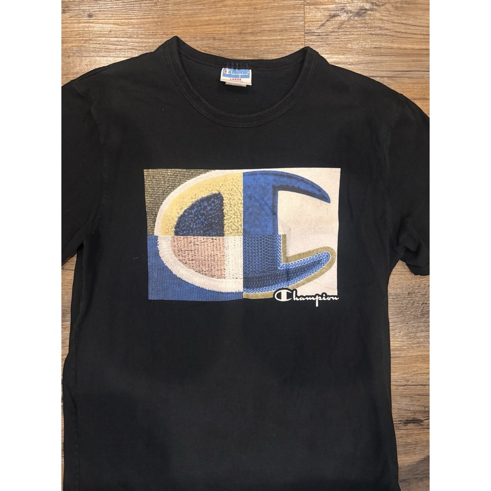 Y2K Champion Heritage Series Graphic Logo T Shirt Large Black Heavyweight Vintge - Picture 8 of 13